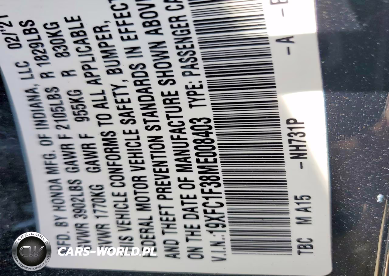 2021 Honda Civic VIN:19XFC1F38ME008403 - 13