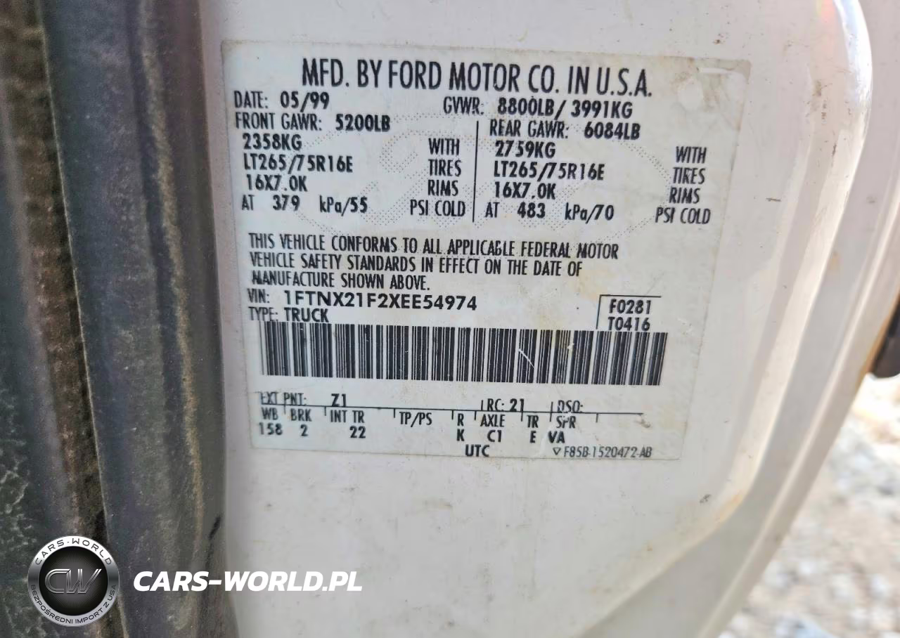 1999 Ford F250 Super Duty VIN:1FTNX21F2XEE54974 - 11