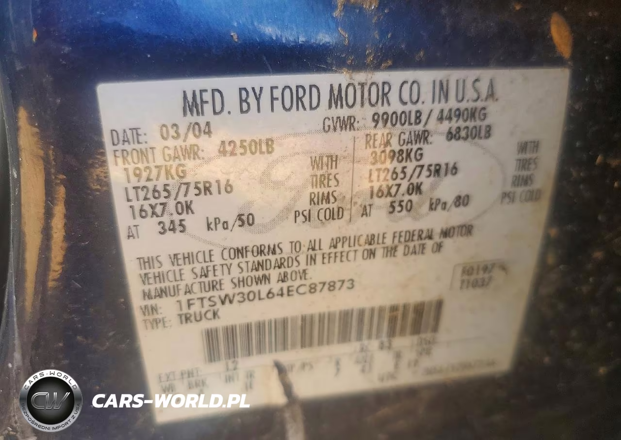 2004 Ford F350 Srw Super Duty VIN:1FTSW30L64EC87873 - 12