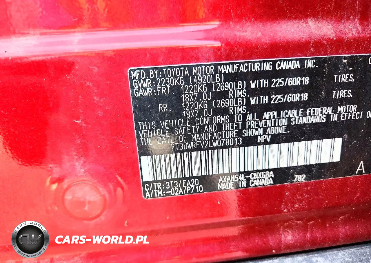 2020 Toyota Rav4 Limited VIN:2T3DWRFV2LW078013 - 14