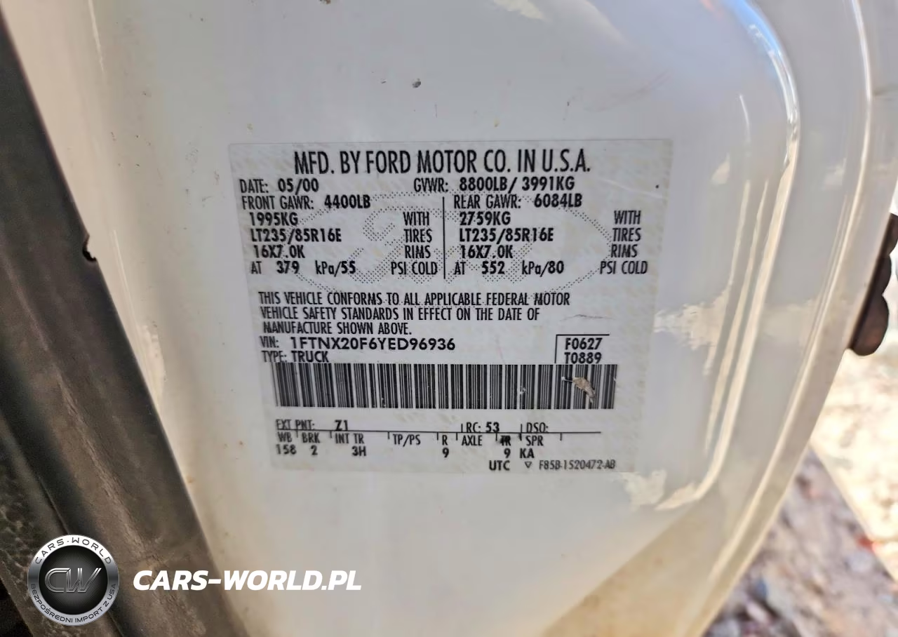 2000 Ford F250 Super Duty VIN:1FTNX20F6YED96936 - 13
