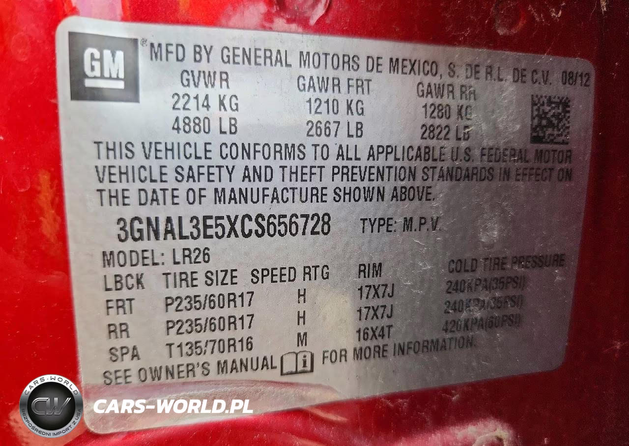 2012 Chevrolet Captiva Sport VIN:3GNAL3E5XCS656728 - 14