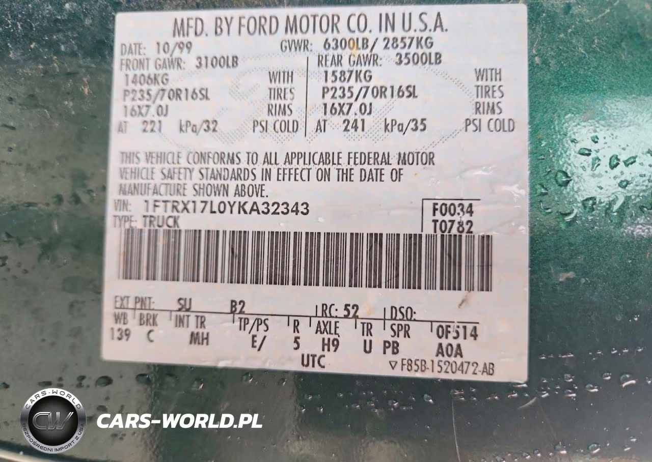 2000 Ford F150 VIN:1FTRX17L0YKA32343 - 12