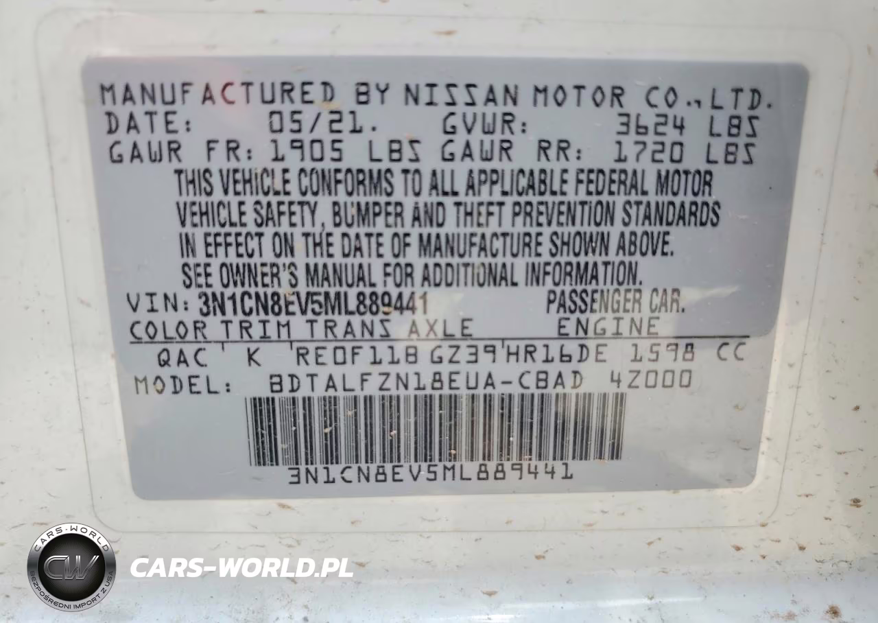 2021 Nissan Versa Sv VIN:3N1CN8EV5ML889441 - 12