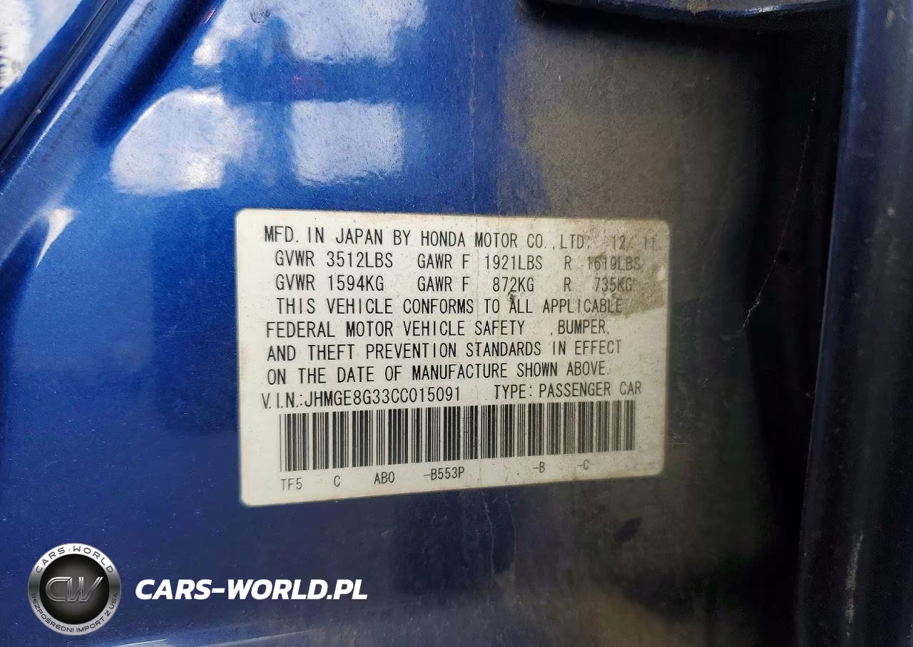 2012 Honda Fit VIN:JHMGE8G33CC015091 - 12