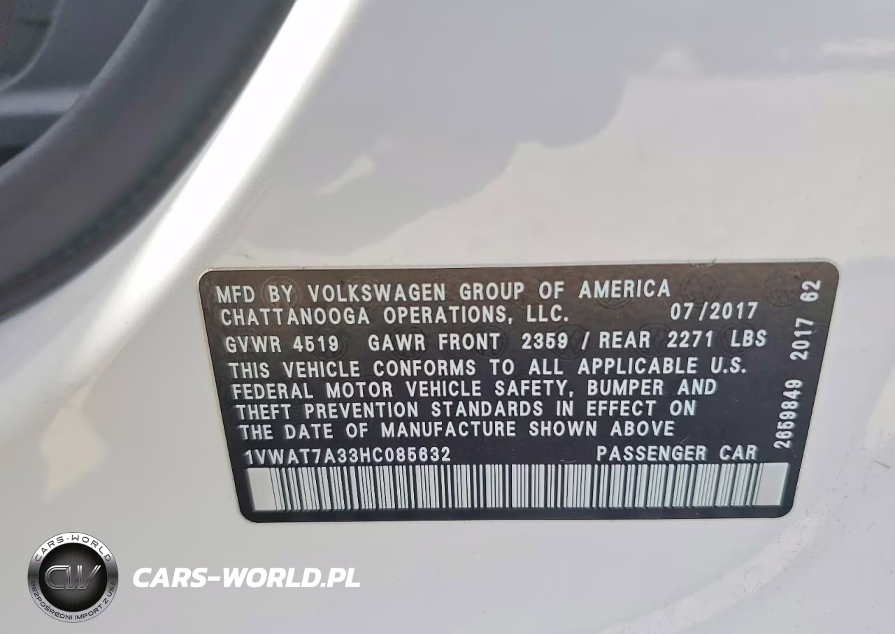 2017 Volkswagen Passat S VIN:1VWAT7A33HC085632 - 13