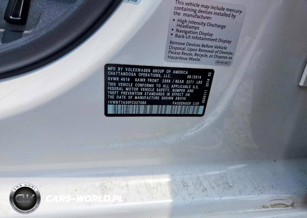 2015 Volkswagen Passat Se VIN:1VWBT7A30FC027060 - 12