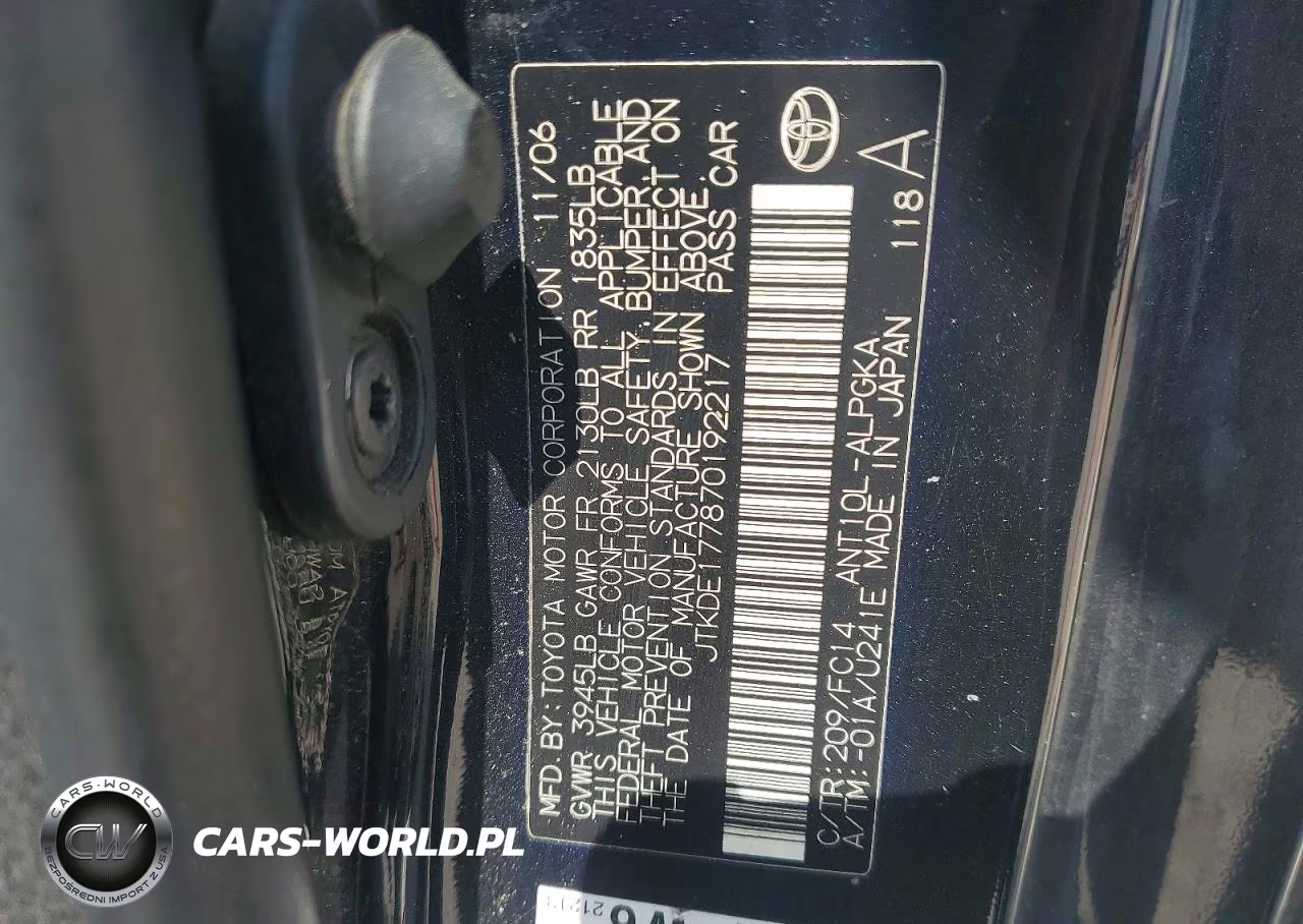 2007 Scion Tc Base VIN:JTKDE177870192217 - 12
