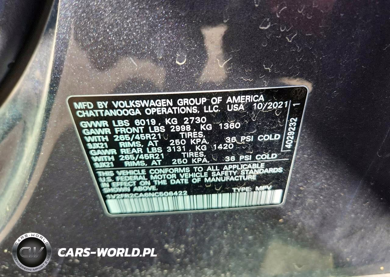 2022 Volkswagen Atlas Sel Premium R-Line VIN:1V2FR2CA6NC506422 - 12