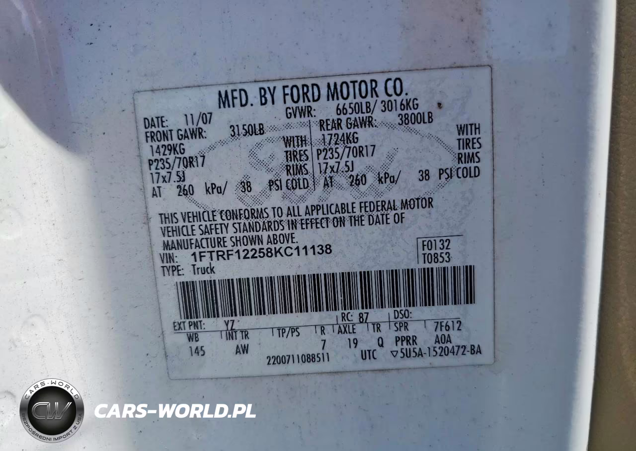 2008 Ford F150 VIN:1FTRF12258KC11138 - 12