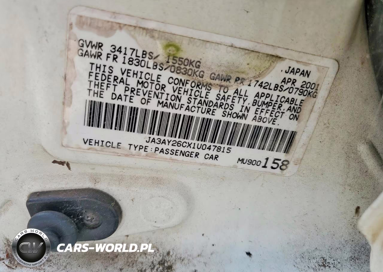 2001 Mitsubishi Mirage Es VIN:JA3AY26CX1U047815 - 12