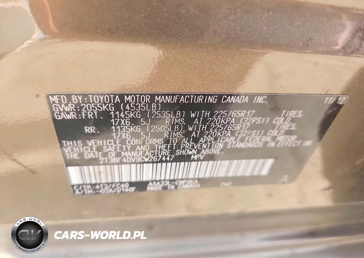 2012 Toyota Rav4 Base VIN:2T3BF4DV9CW267447 - 12