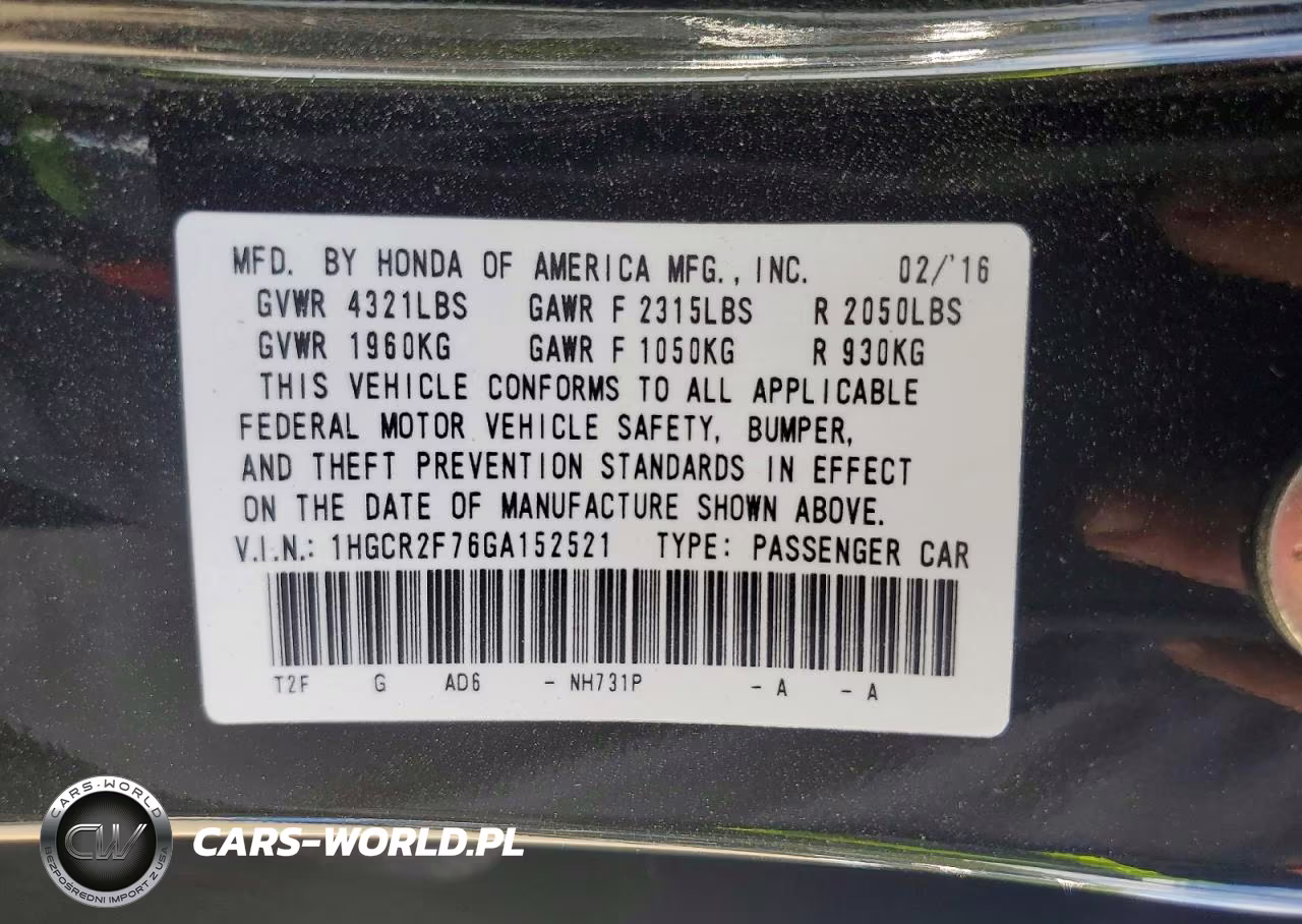 2016 Honda Accord Ex VIN:1HGCR2F76GA152521 - 13