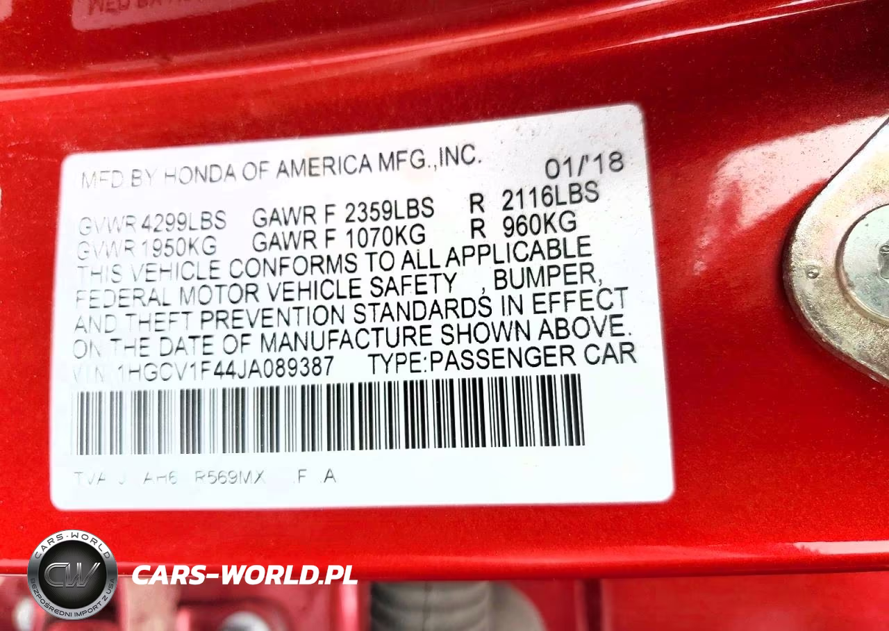2018 Honda Accord Ex VIN:1HGCV1F44JA089387 - 12