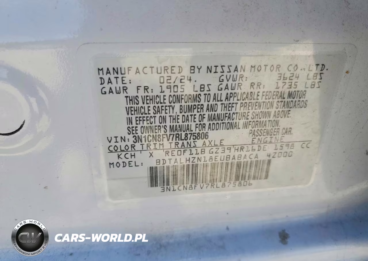 2024 Nissan Versa Sr VIN:3N1CN8FV7RL875806 - 12