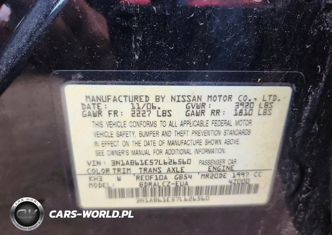 2007 Nissan Sentra 2.0-2.0S-2.0Sl VIN:3N1AB61E57L626560 - 12
