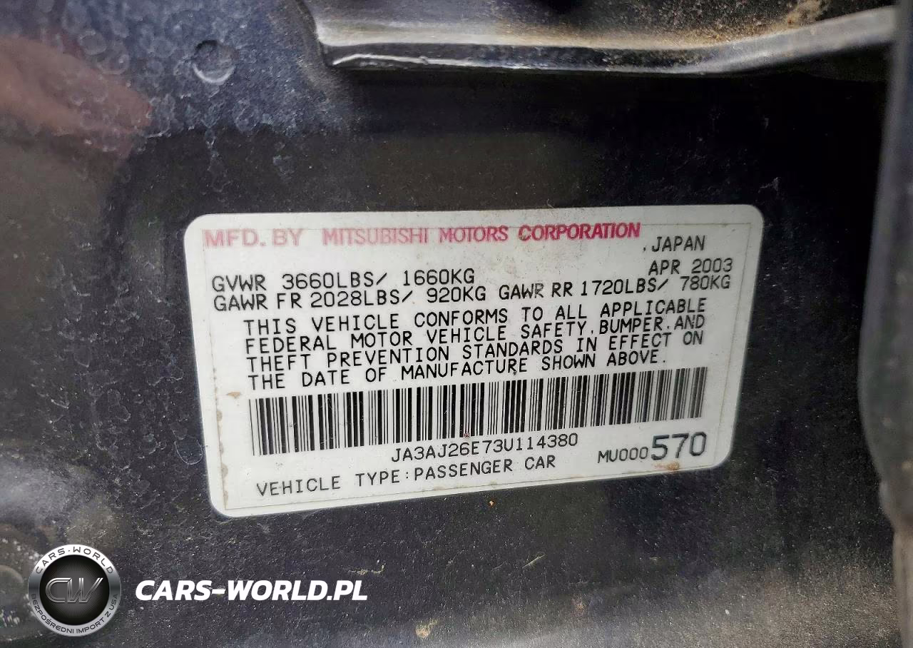 2003 Mitsubishi Lancer Es VIN:JA3AJ26E73U114380 - 12