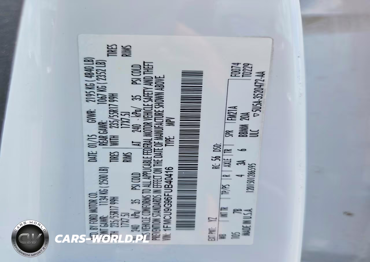 2015 Ford Escape Se VIN:1FMCU9G96FUB40416 - 12