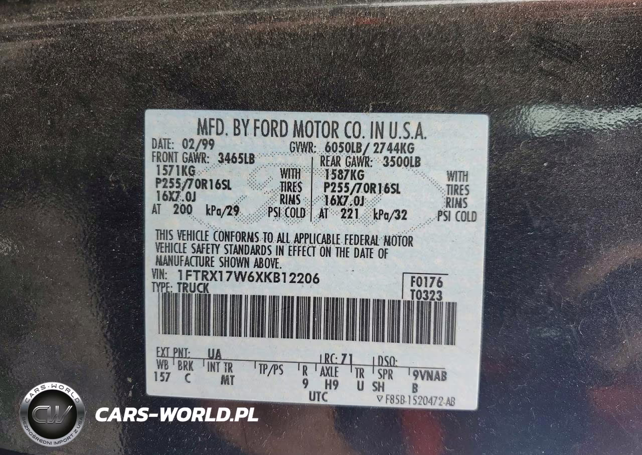 1999 Ford F150 VIN:1FTRX17W6XKB12206 - 12