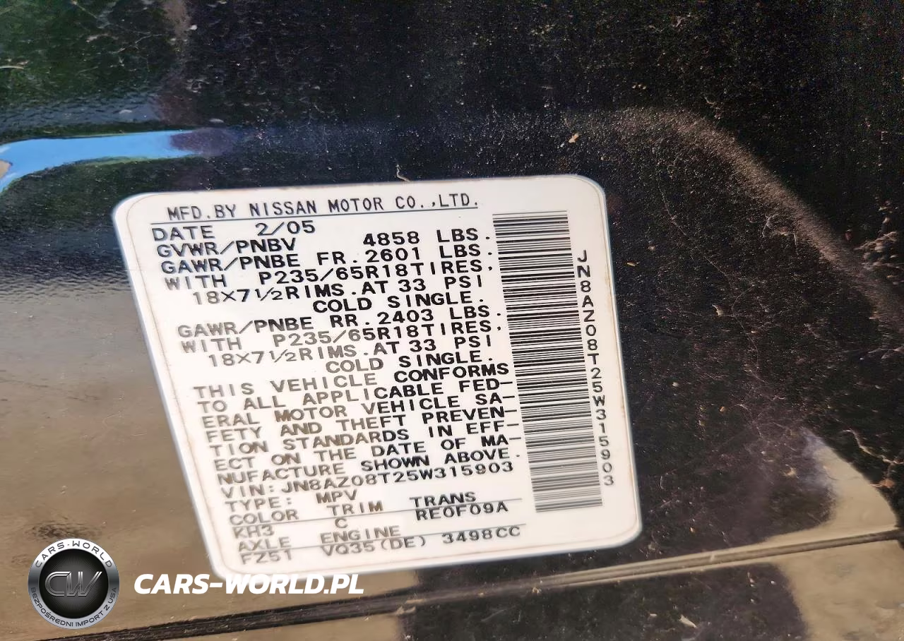 2005 Nissan Murano S VIN:JN8AZ08T25W315903 - 13