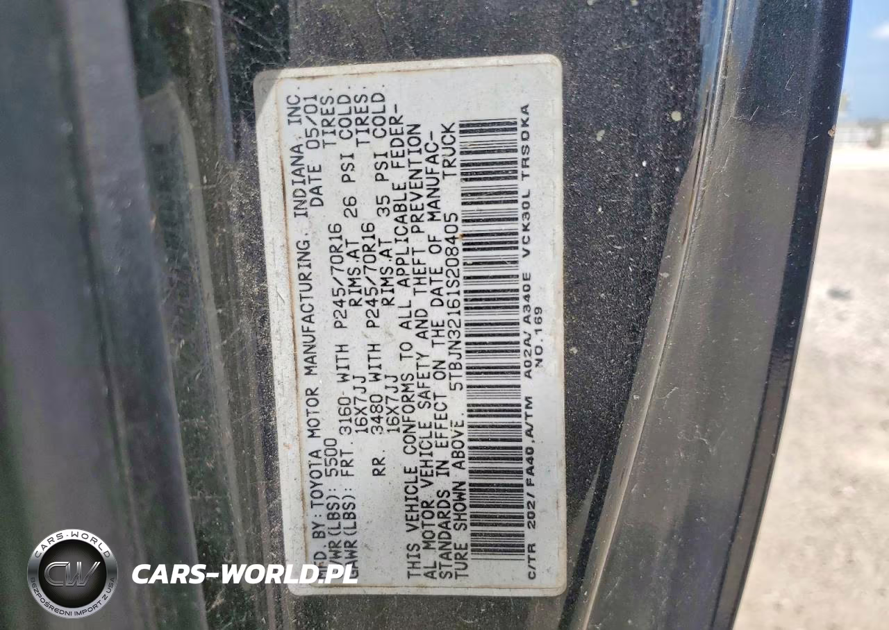 2001 Toyota Tundra Base VIN:5TBJN32161S208405 - 12