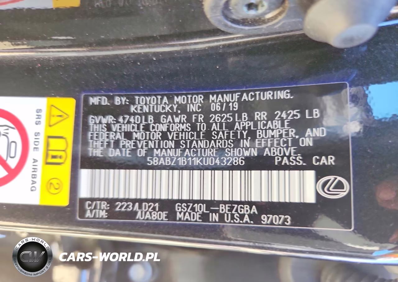 2019 Lexus Es 350 VIN:58ABZ1B11KU043286 - 13