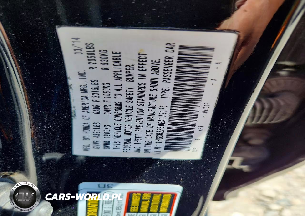 2014 Honda Accord Exl VIN:1HGCR2F88EA172176 - 12