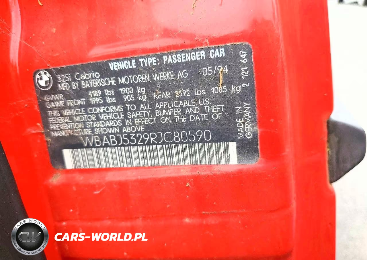 1994 BMW 325 Ic VIN:WBABJ5329RJC80590 - 12