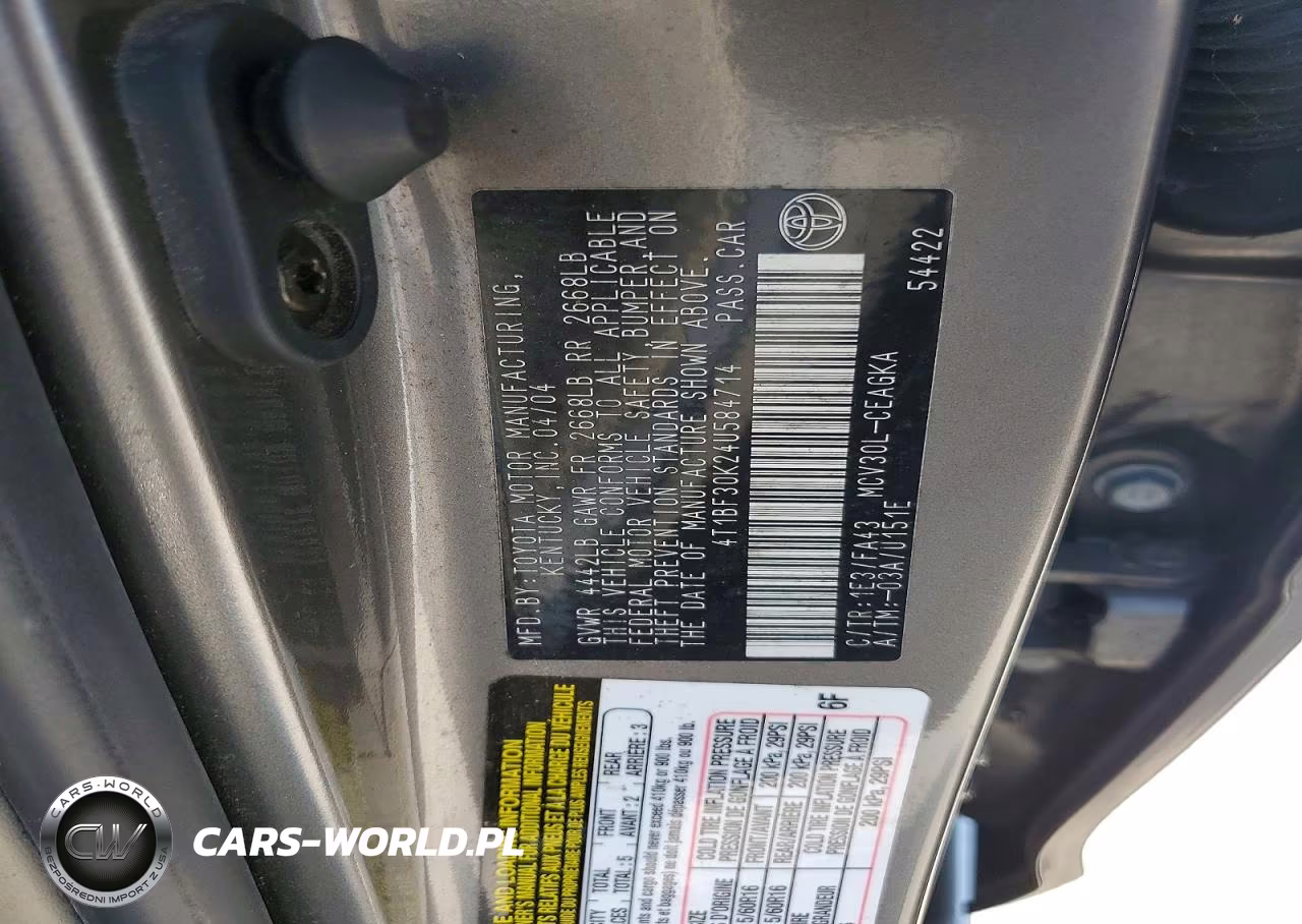 2004 Toyota Camry Xle V6 VIN:4T1BF30K24U584714 - 12