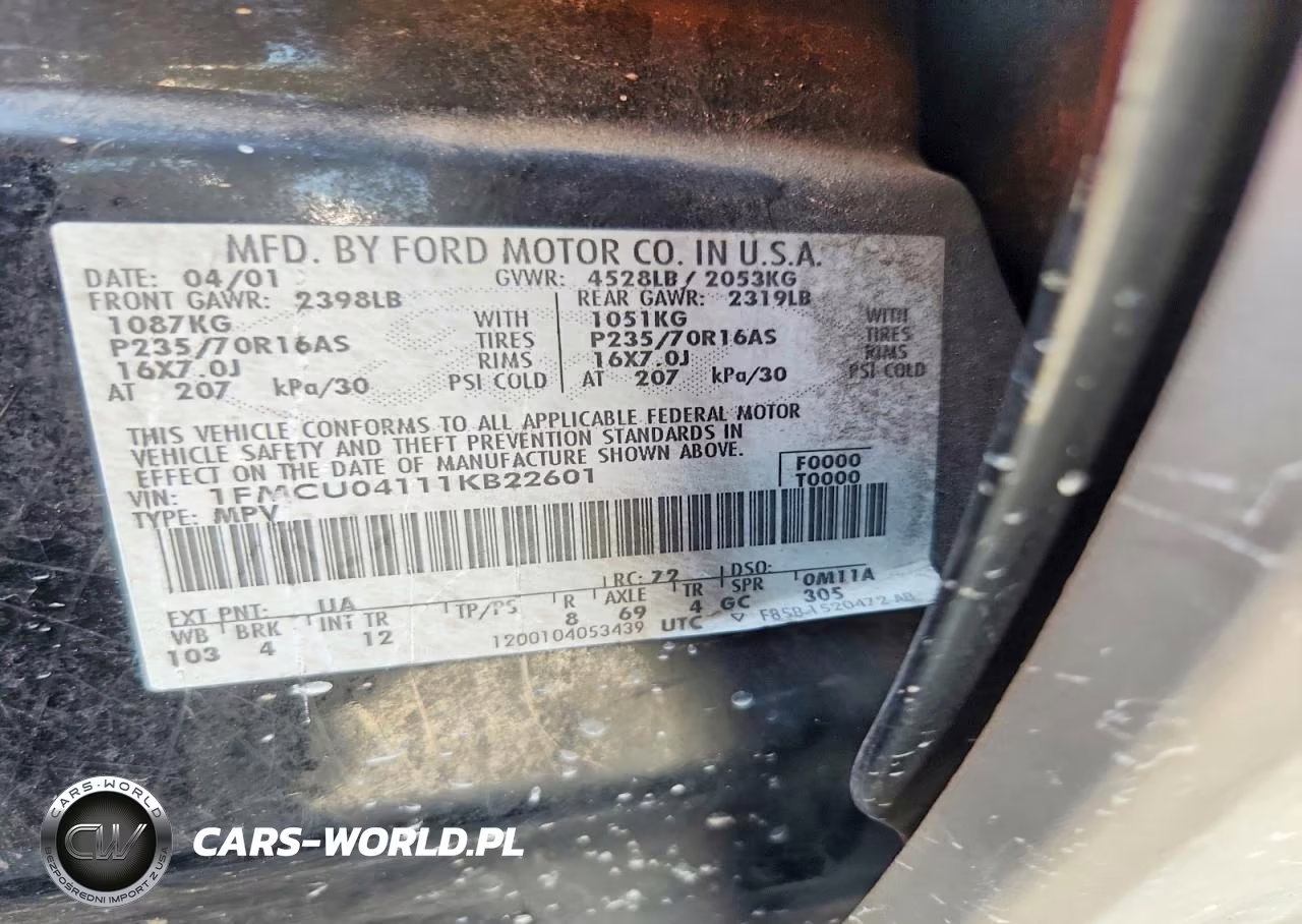 2001 Ford Escape Xlt VIN:1FMCU04111KB22601 - 13