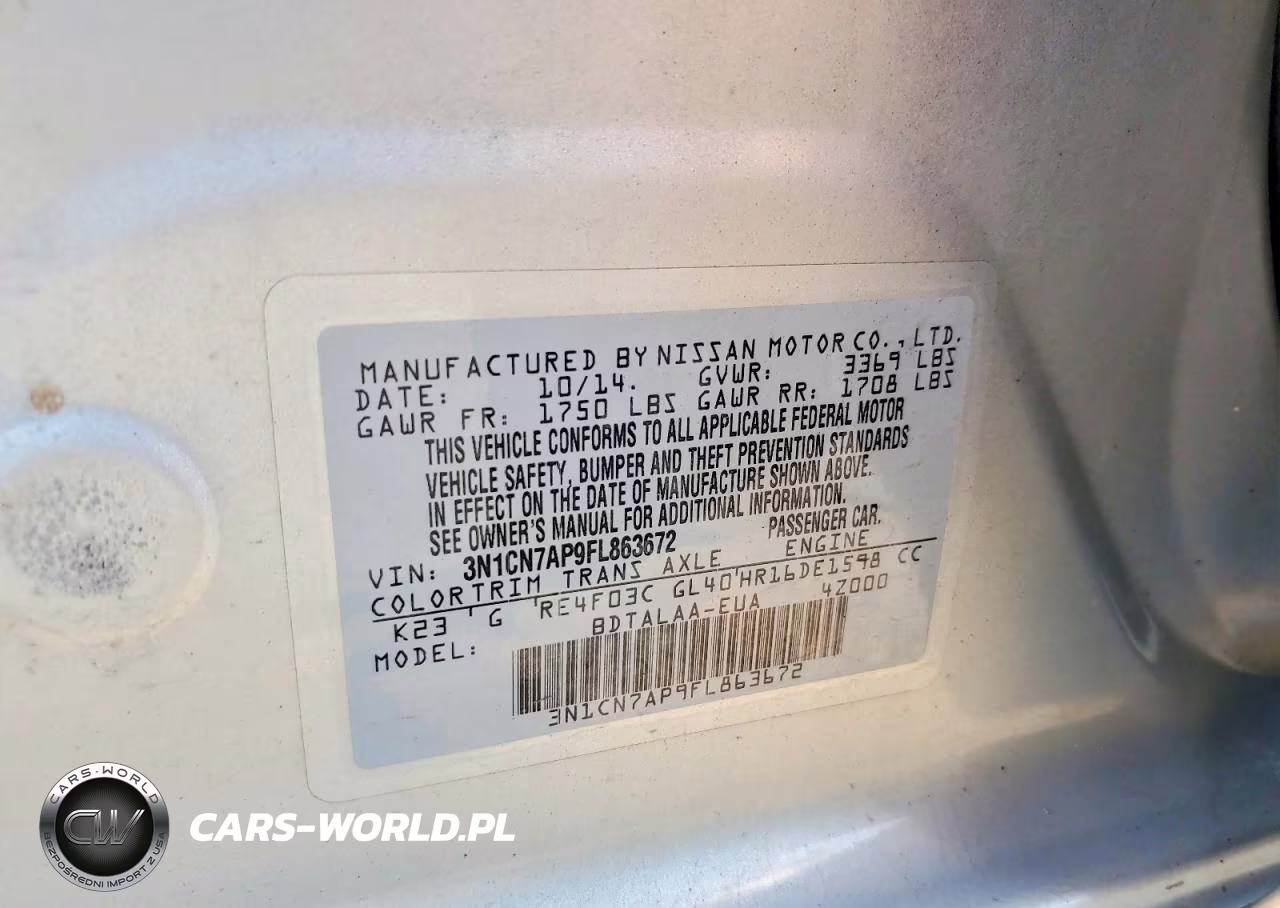 2015 Nissan Versa 1.6 S VIN:3N1CN7AP9FL863672 - 13