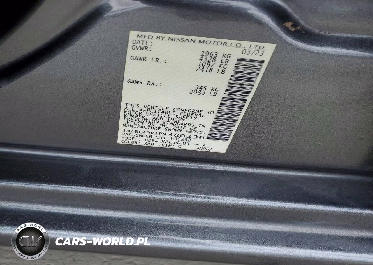 2023 Nissan Altima Sv VIN:1N4BL4DV1PN380336 - 12