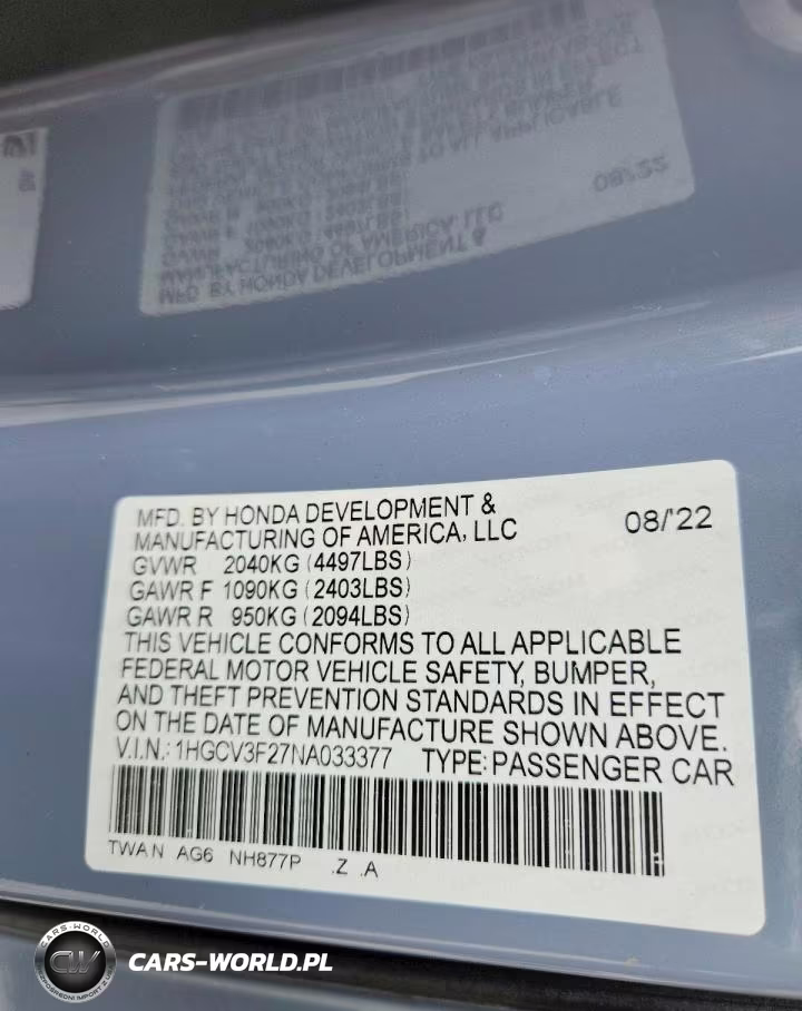 2022 Honda Accord Hybrid Sport VIN:1HGCV3F27NA033377 - 12