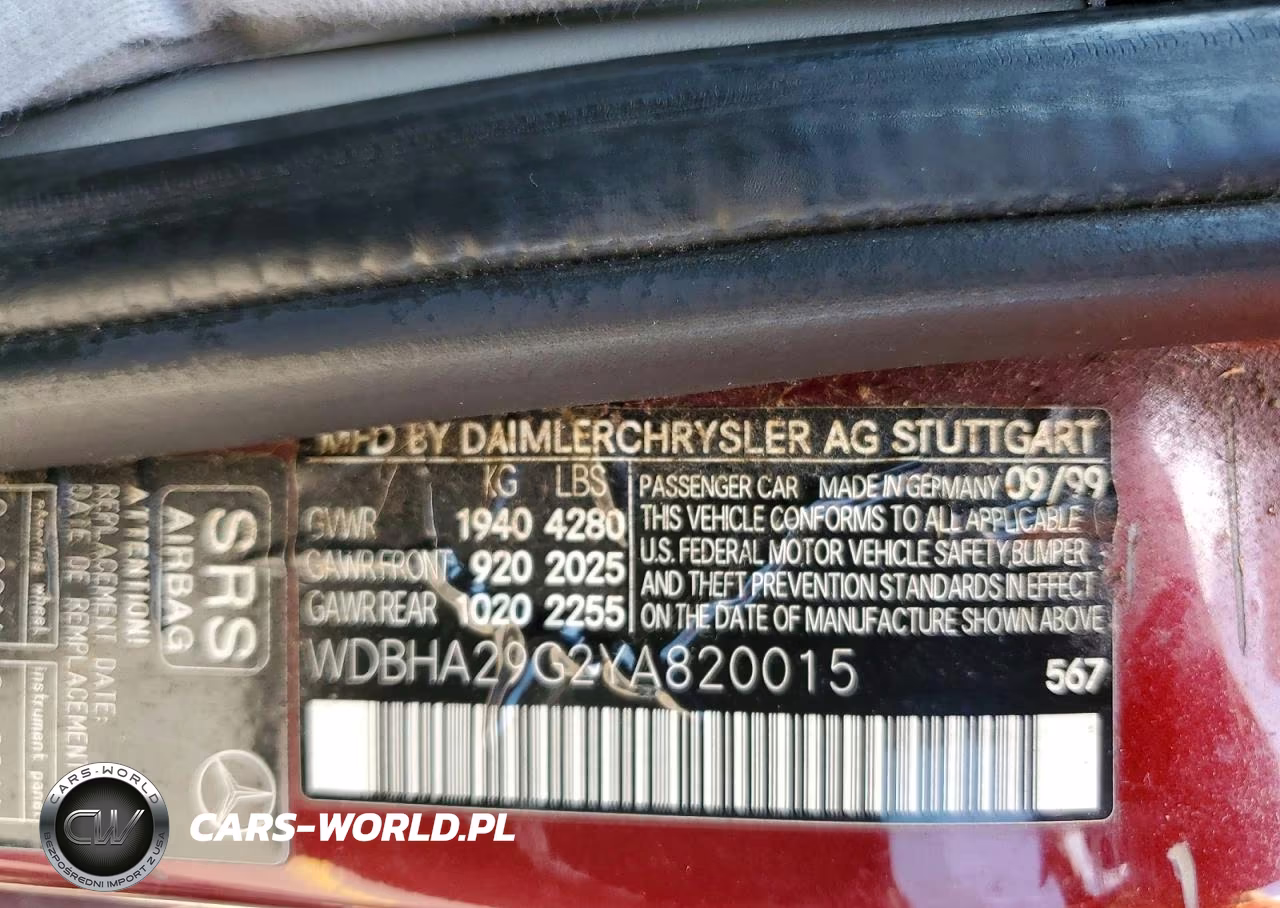 2000 Mercedes-Benz C 280 VIN:WDBHA29G2YA820015 - 12