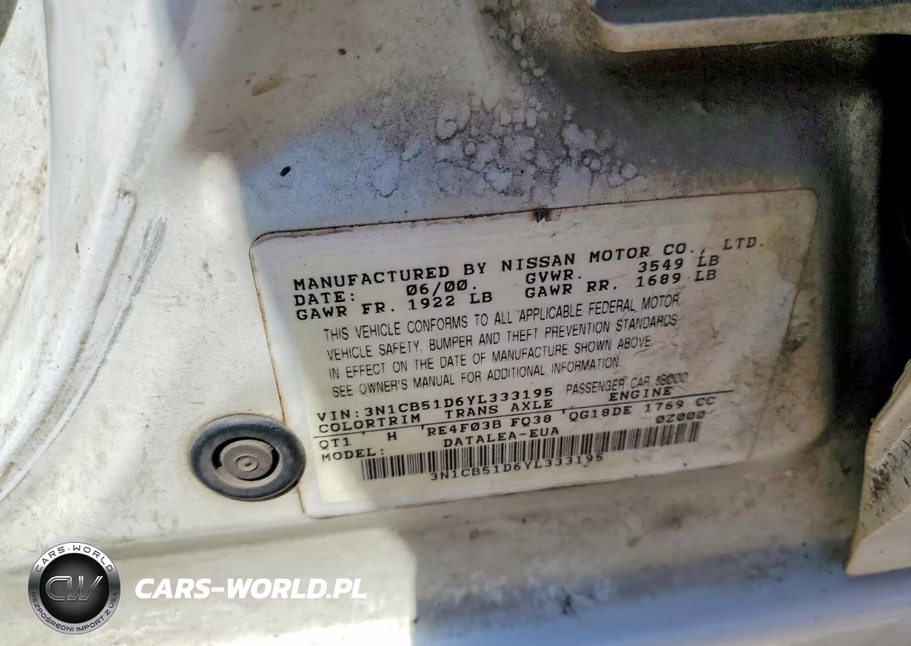 2000 Nissan Sentra Base VIN:3N1CB51D6YL333195 - 12