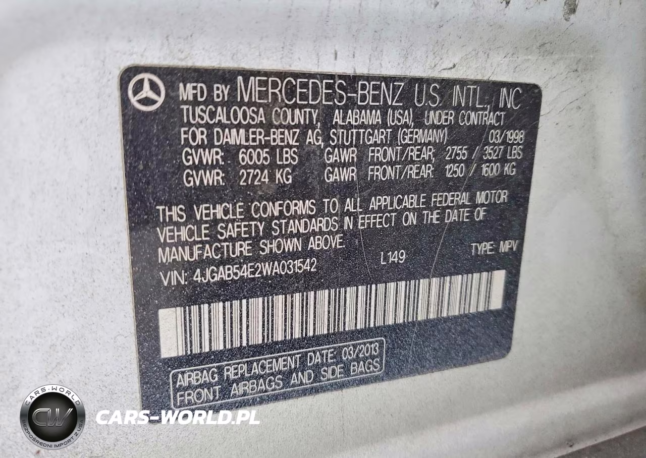 1998 Mercedes-Benz Ml 320 VIN:4JGAB54E2WA031542 - 13