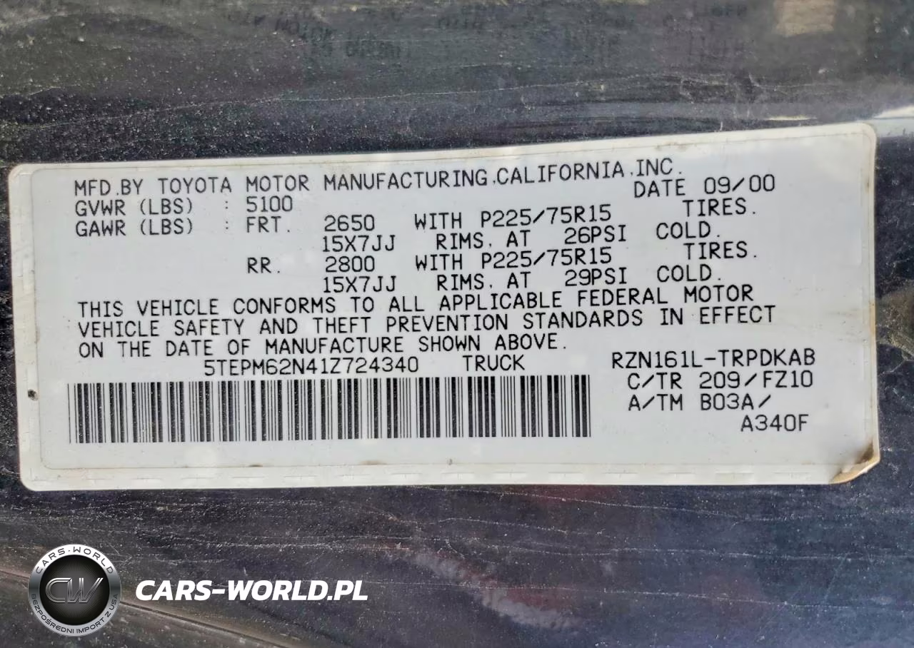 2001 Toyota Tacoma Base VIN:5TEPM62N41Z724340 - 12