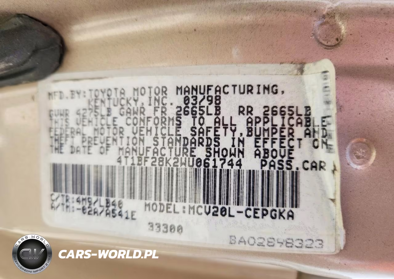 1998 Toyota Camry Xle V6 VIN:4T1BF28K2WU061744 - 12
