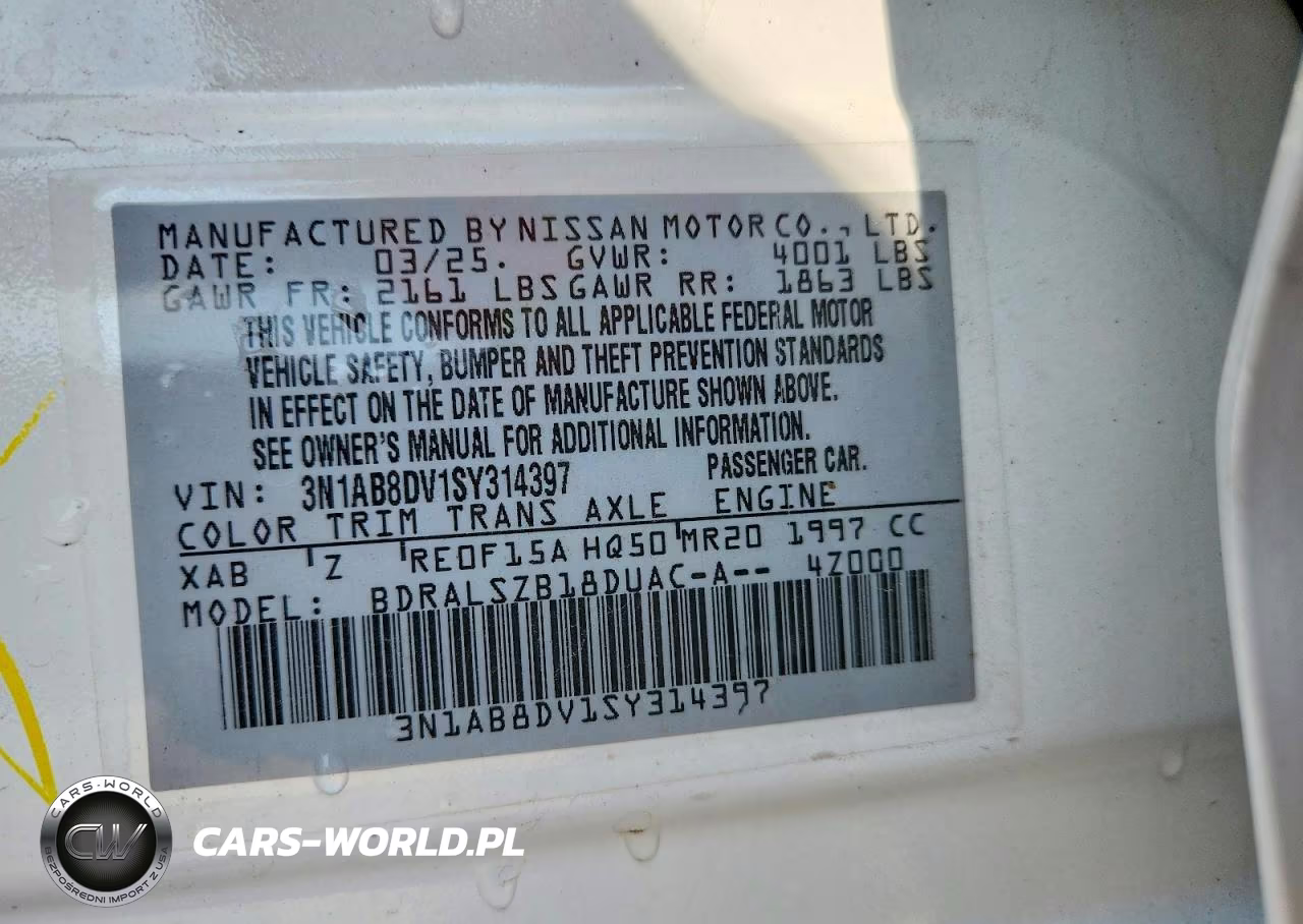 2025 Nissan Sentra Sr VIN:3N1AB8DV1SY314397 - 12