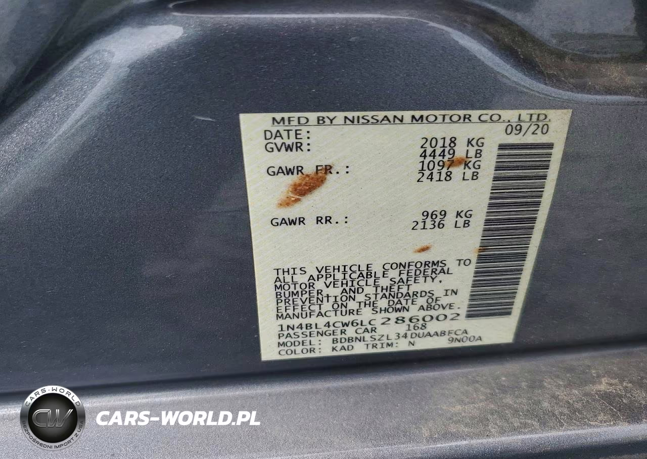 2020 Nissan Altima 2.5 Sr VIN:1N4BL4CW6LC286002 - 12