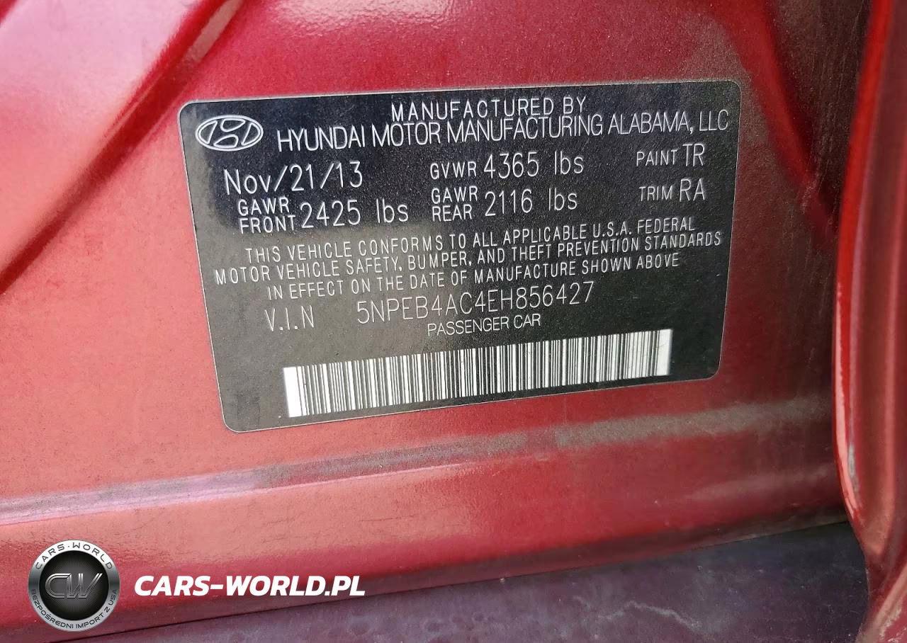 2014 Hyundai Sonata Gls VIN:5NPEB4AC4EH856427 - 12