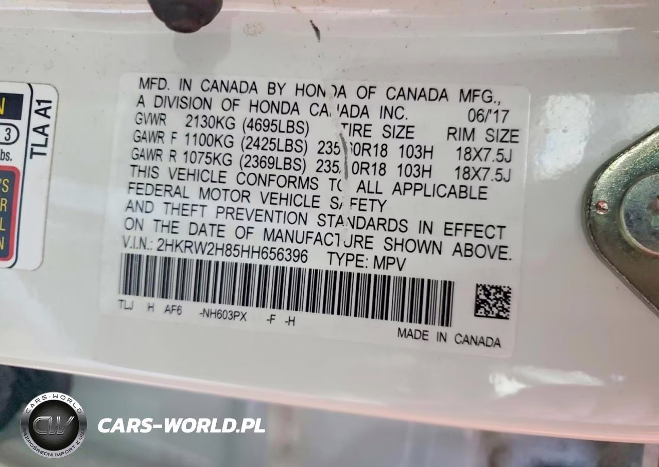 2017 Honda Cr-V Exl VIN:2HKRW2H85HH656396 - 13