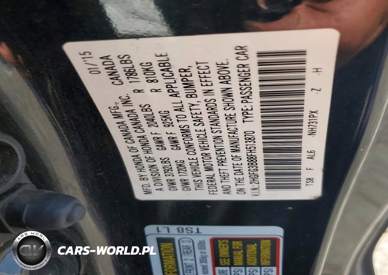 2015 Honda Civic Ex VIN:2HGFG3B88FH513870 - 12