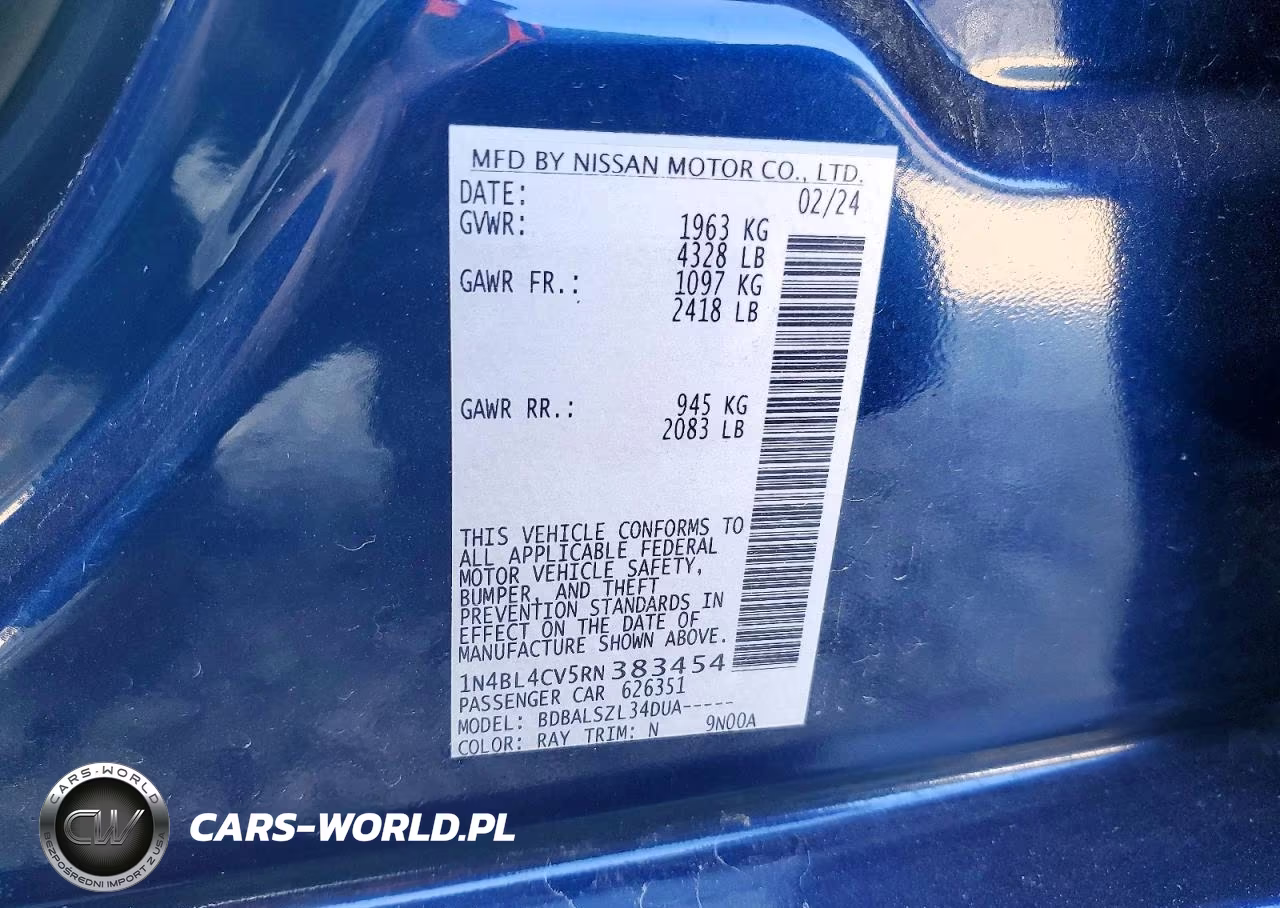 2024 Nissan Altima Sr VIN:1N4BL4CV5RN383454 - 12