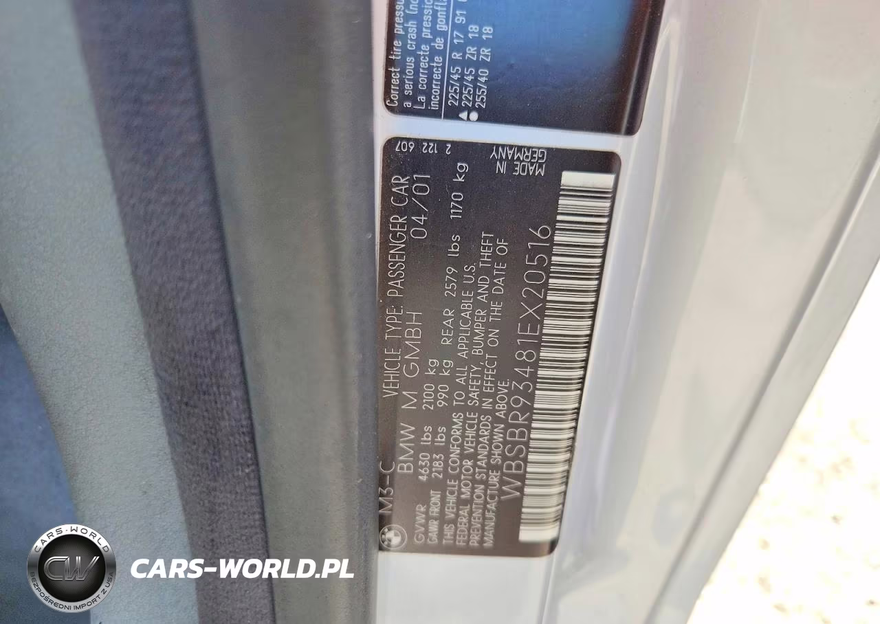 2001 BMW M3 Ci VIN:WBSBR93481EX20516 - 12