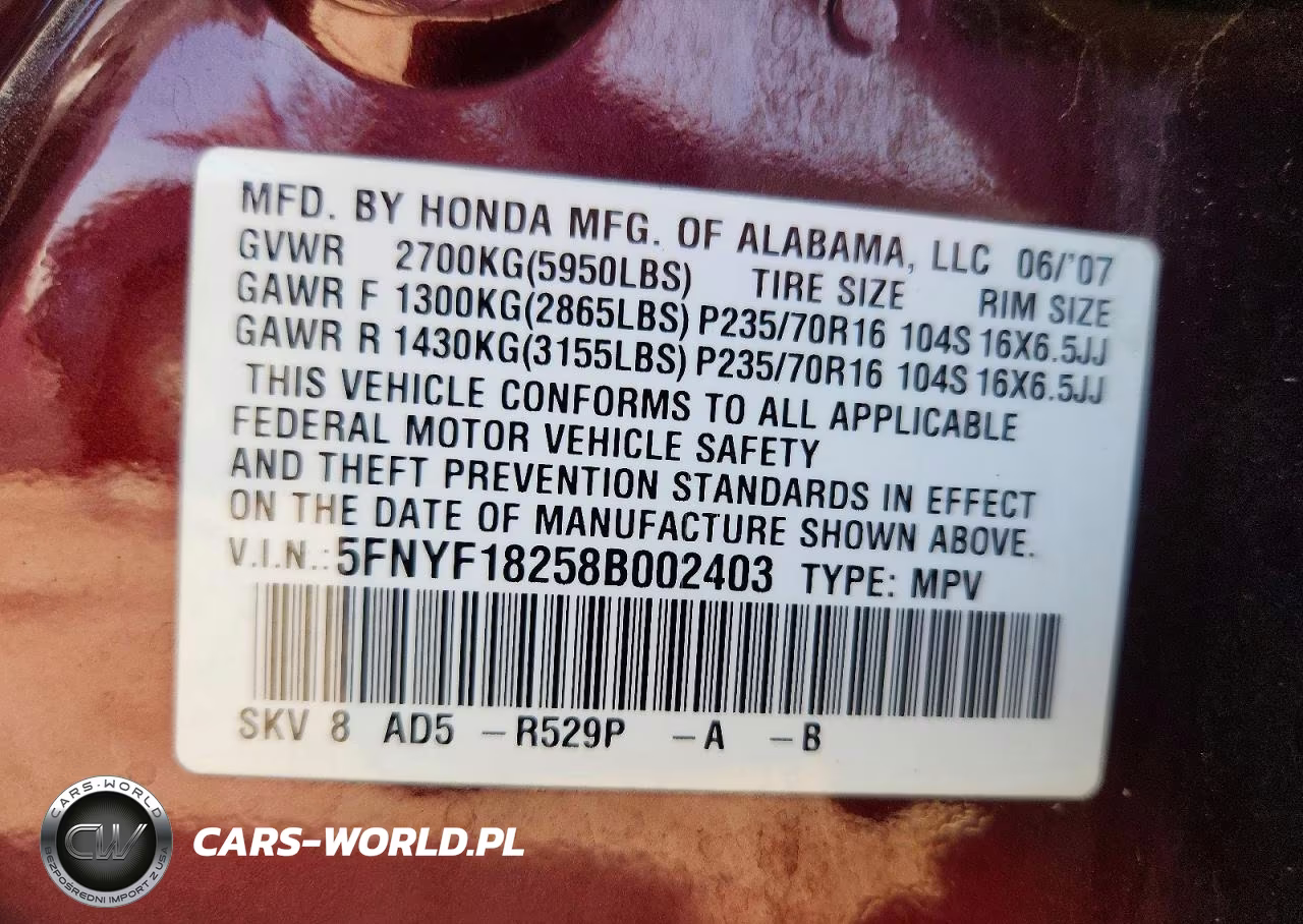 2008 Honda Pilot Vp VIN:5FNYF18258B002403 - 13