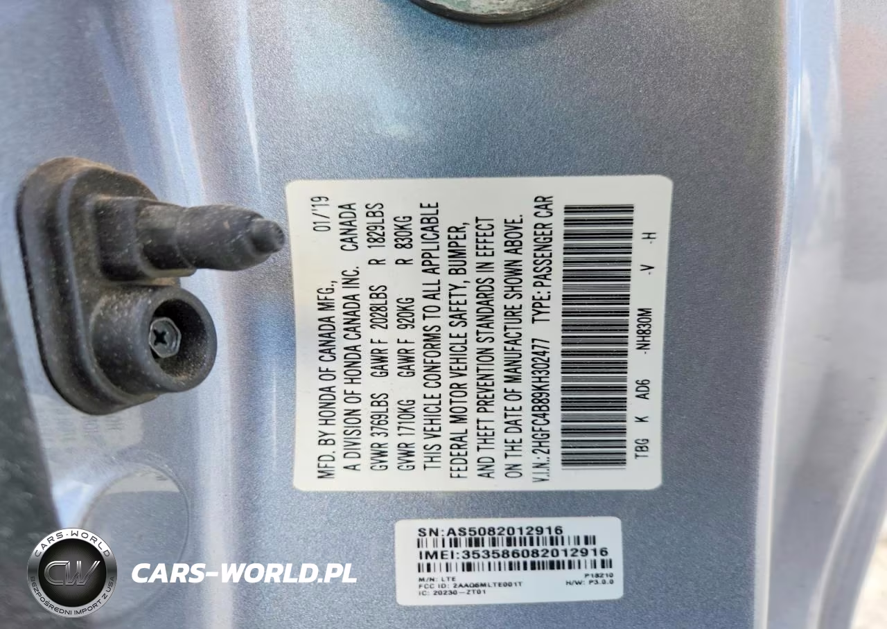 2019 Honda Civic Sport VIN:2HGFC4B89KH302477 - 12