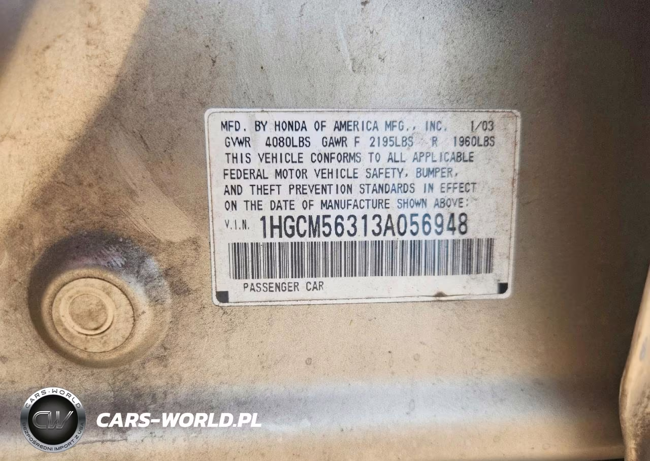 2003 Honda Accord Lx VIN:1HGCM56313A056948 - 12