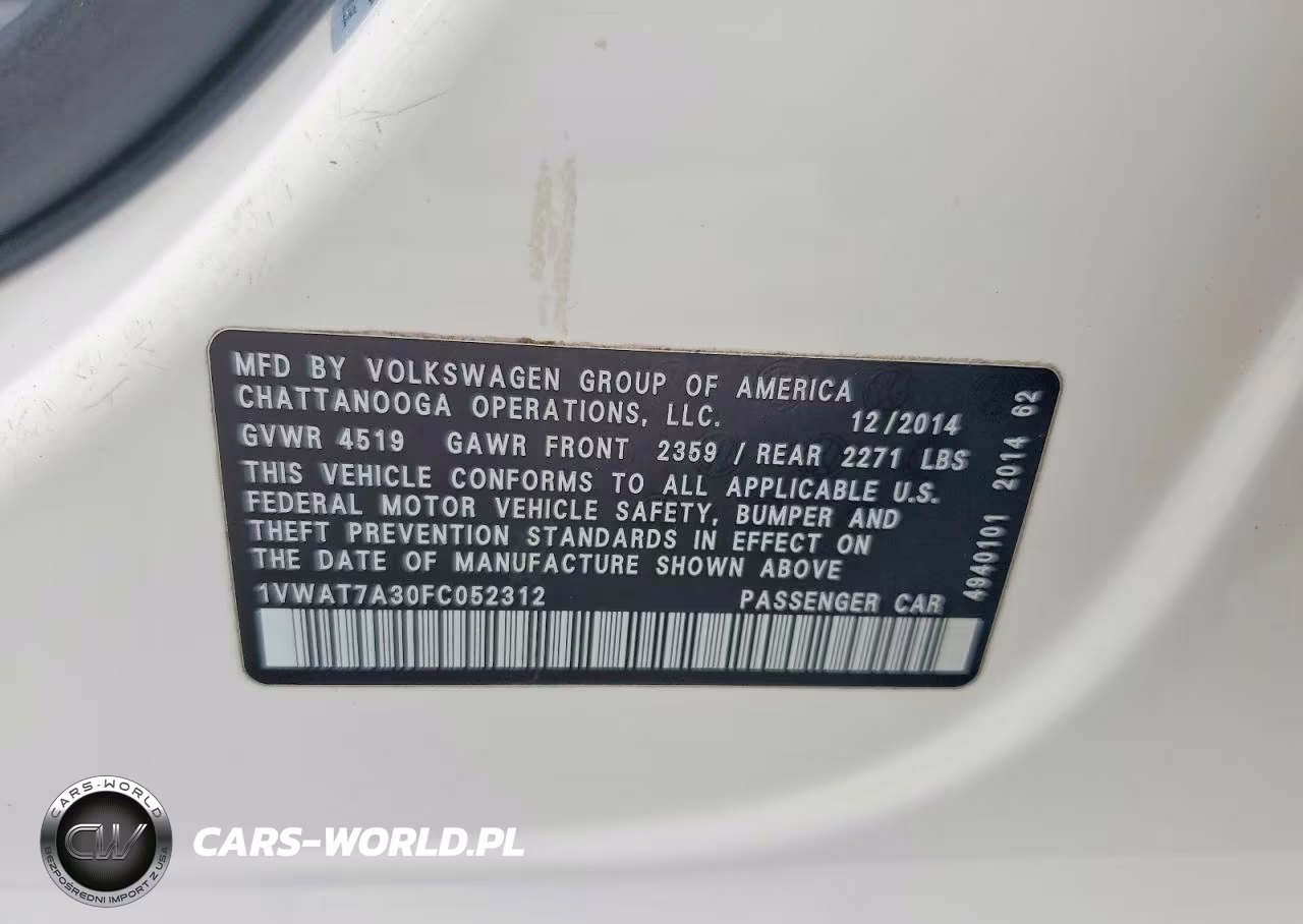 2015 Volkswagen Passat S VIN:1VWAT7A30FC052312 - 12