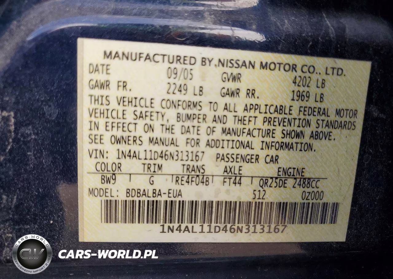2006 Nissan Altima 2.5 VIN:1N4AL11D46N313167 - 13